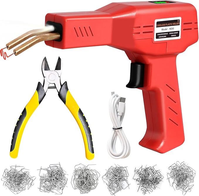 Upgraded 220W Cordless Plastic Welder, 1000PCS Staples, USB Rechargeable Cordless Car Bumper Repair Kit with 5000mAh Battery,Hot Stapler Kit, Plastic Welding Kit, Plastic Repair Kit