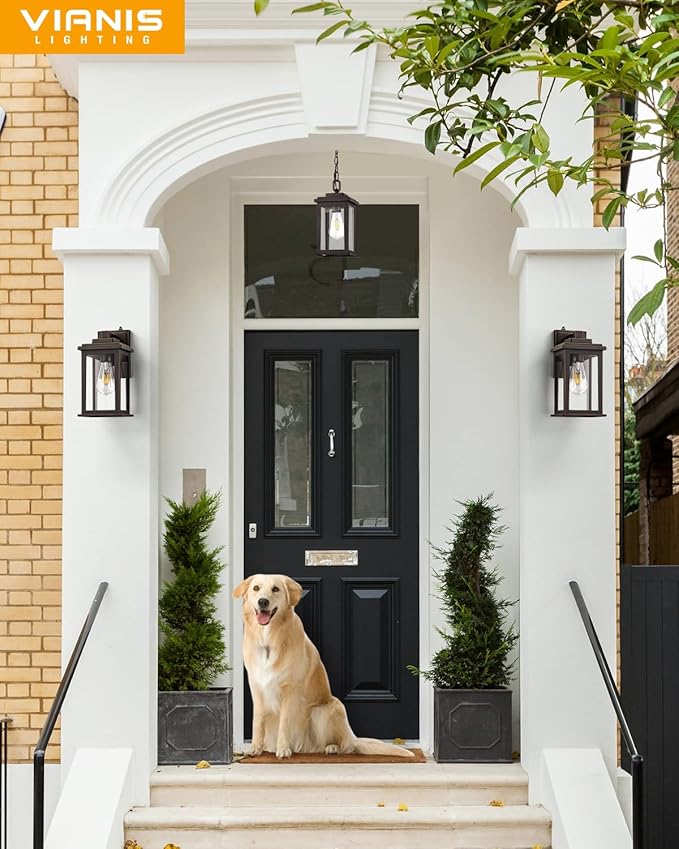 VIANIS Oil Rubbed Bronze Dusk to Dawn Porch Lights Outdoor, 2-Pack Anti-Rust Aluminum Outside Lights for House, Porch, Garage, Front Door, Patio, Easy-to-Install Waterproof Modern