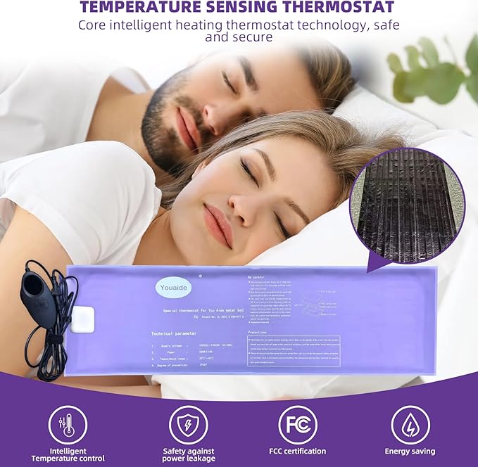 Waterbed Smart Thermostat, 200W Adjustable Softside Hardside Water Bed Heater, LED Display Waterbed Heater, Safe and Durable, For King, Queen, Full and Twin