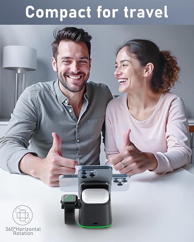 3 in 1 Charging Station for Apple Devices, Charger Stand for MagSafe, Qi2 15W Wireless Charging Station for Apple Watch& iPhone & AirPods& iWatch (with PD 30W Adapter)