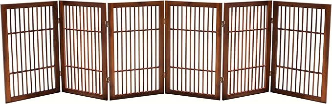 Pet Dog Gate Strong and Durable Freestanding Folding Acacia Hardwood Portable Wooden Fence Indoors or Outdoors by Urnporium (Brown Pet Gate, 6 Panel 30" Tall)