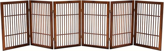 Pet Dog Gate Strong and Durable Freestanding Folding Acacia Hardwood Portable Wooden Fence Indoors or Outdoors by Urnporium (Brown Pet Gate, 6 Panel 30" Tall)