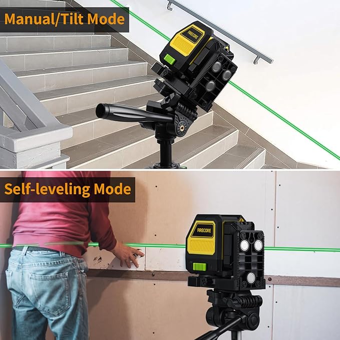 Firecore Outdoor Laser Level Kit, Self Leveling Cross Line Laser Level with Dual Power Supply and Laser Track Clip for Pros, Green Lazer Leveler Tool for Picture Hanging, Wall, Tile, Construction