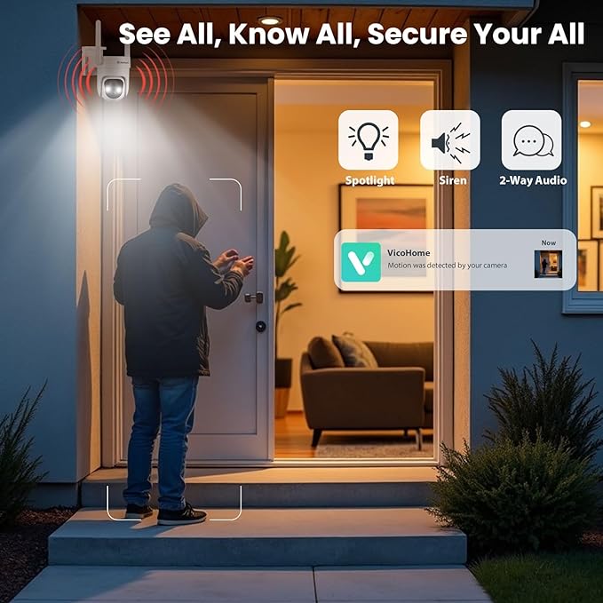 4G LTE Cellular Security Camera Wireless Outdoor, No WiFi Needed, 2K Color Night Vision, 360° View Pan/Tilt, 2 Way Talk, PIR Motion Sensor, Built-in SIM Card (Support Verizon/AT&T/T-Mobile)