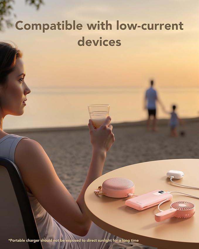 charmast 20000mAh Portable Charger with Wall Plug, Fast Charging Power Bank USB C, 20W PD Battery Pack with Built-in Cables Travel Essential for iPhone 16/15/14, Samsung, iPad More Devices (Pink)