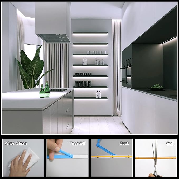 COB LED Strip Lights 2880LEDs, Bright COB Lights 20ft LED 6500K Cool White Dimmable LED with RF Remote Under Cabinet Lighting for Bedroom Counter Kitchen