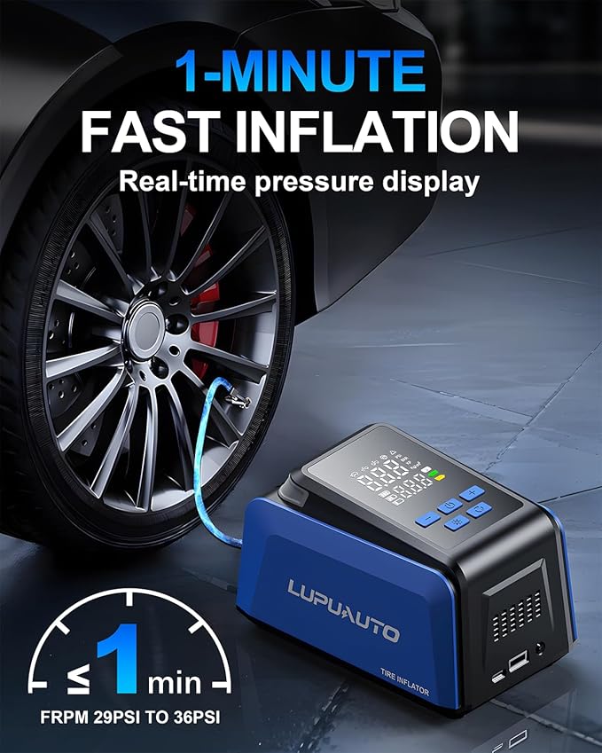 Tire Inflator Portable Air Compressor, 2X Faster Inflation Air Pump, 150PSI Car Tires Inflator with Digital Pressure Gauge, LED Light Cordless Pump for Car, Motorcycle, Bicycle, Balls and More