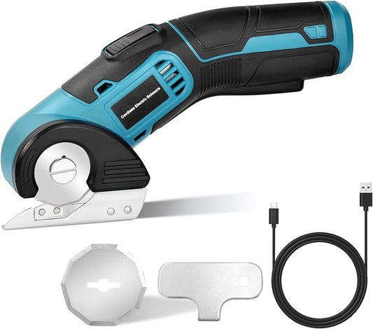 4V Cordless Electric Scissors Heavy Duty Cardboard, Fabric, Leather & Carpet Cutter with Brushless Motor & USB-C Charging, Includes 2 Tungsten Blades Tool Kit for DIY, Crafting, Industrial Use
