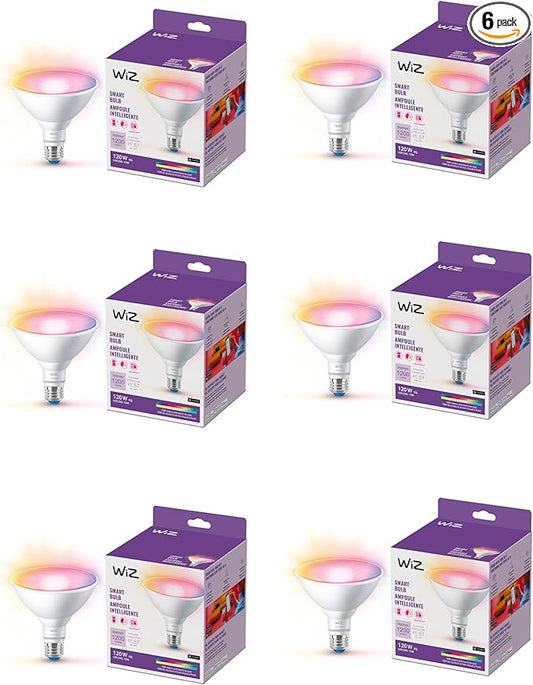 WiZ 120W PAR38 Color LED Smart Bulb - Pack of 6 - E26- Indoor/Outdoor - Connects to Your Existing Wi-Fi - Control with Voice or App - Works with Google Home- Alexa & Siri Shortcuts