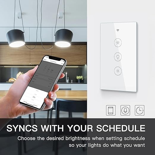 MOES WiFi RF Smart Light Dimmer Switch, Smart Life/Tuya APP Relay Status Backlight Switch Off RF Remote Control Voice Compatible with Alexa Google Assistants, White Touch