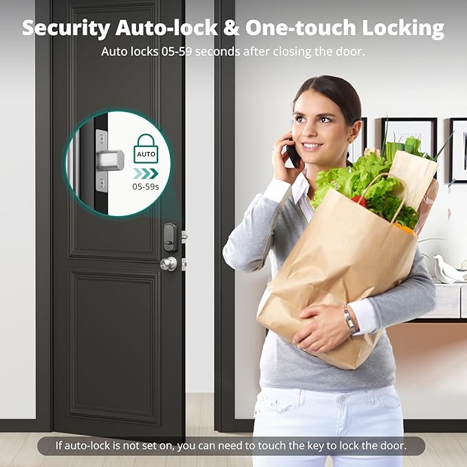 DS10 Pro Keyless Entry Door Lock, Fingerprint Door Locks, Electronic Keypad Lock, Smart Deadbolt, Smart Locks for Front Door, Auto-Lock & One Touch Locking with Bluetooth - Satin Nickel