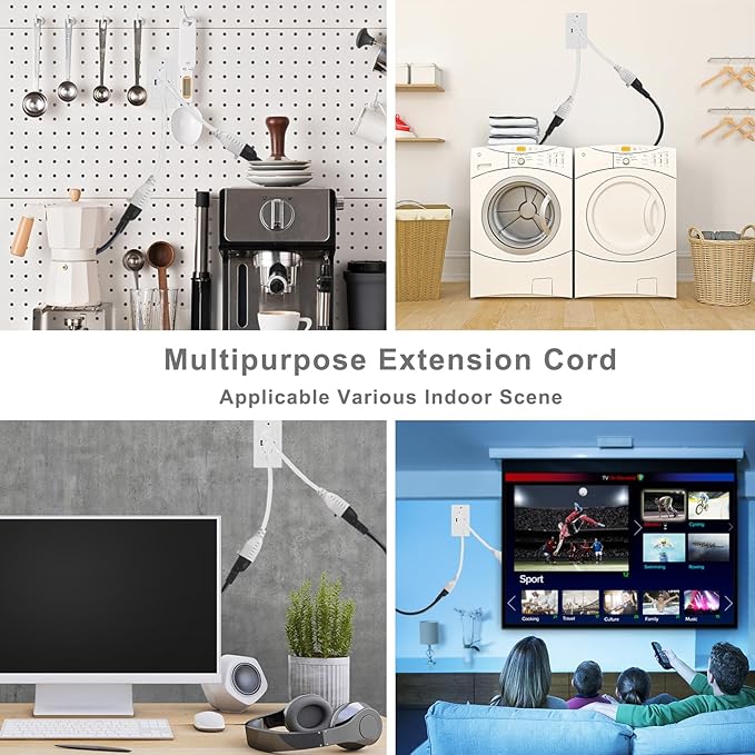 KUNCAN Short Power Extension Cord - 15A 6 Inch 3 Prong Outlet Saver, 1875W 14AWG/3C SJTW Heavy Duty Power Cord Extension Cable (NEMA 5-15P to NEMA 5-15R) Indoor/Outdoor Use, White 1-Pack