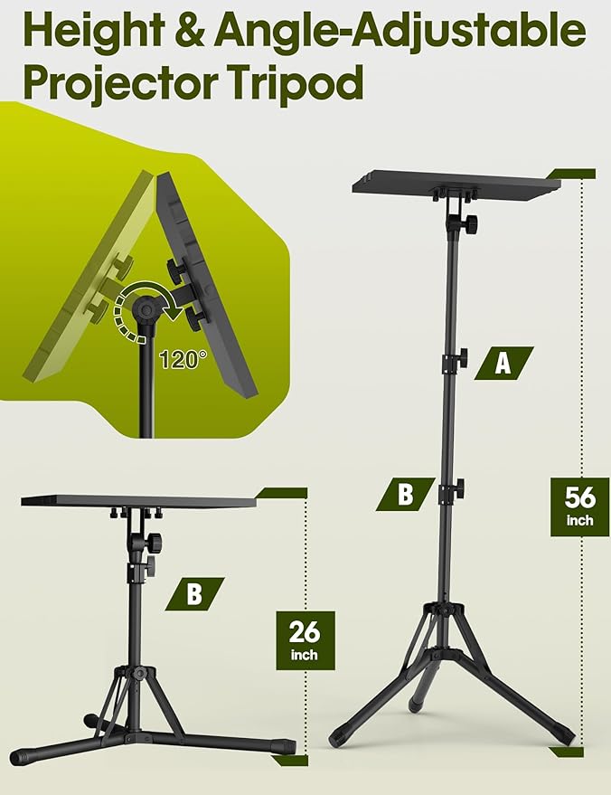 Projector Stand Laptop Tripod, Upgraded Portable Projector Stand Tripod Adjustable Height 26 to 56 Inch, Laptop Floor Stand with Mouse Tray for Room, Office, Podium, Outside, Studio, Dj Racks