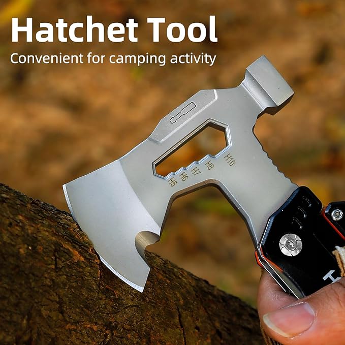 HANSHI Camping Axe Multitool with YG10 Tungsten Steel Replaceable Wire Cutters for Gift,17 in 1 Multi Tool with Spring-Action Pliers,Knife,Screwdriver,Flint Rob,Safty Whistle with Nylon Sheath (Black)