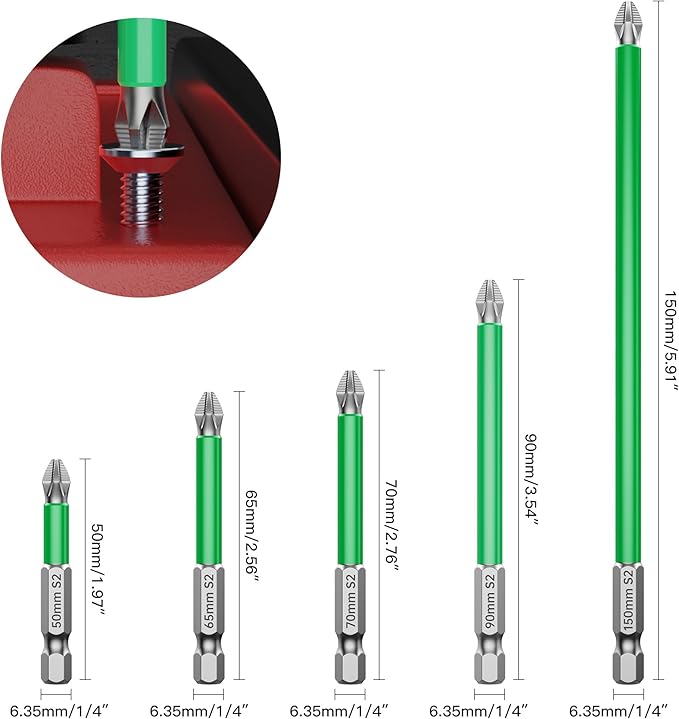 HUHAO 5Pcs High Magnetic Screwdriver Bit Set,S2 Alloy Steel Anti-Slip Drill Bit,1/4 Inch Hex Shank,Phillips Impact Screwdriver Bits Sets Waterproof Impact Batch Head for Electric Hand Tool,50mm-150mm