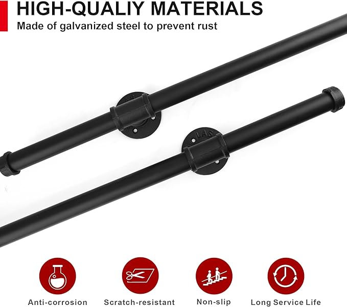 SCIEO Stair Railing Indoor, 6.6FT Staircase Handrail Wall Mount Hand Rail for Indoor & Outdoor Steps, Industrial Pipe Stair Handrails Grab Bar Metal Galvanized Steel Hand Railing for Stairs Steps