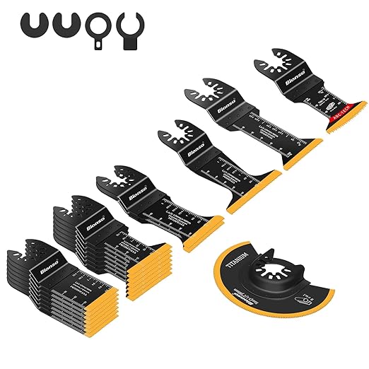 Bionso 22PCS Titanium Oscillating Tool Blade Cuts Metal and Wood, Sharp and Durable Multitool Blades, Multi Tool Blades Kits, Oscillating Saw Blades Fit Dewalt Milwaukee Ryobi Makita Worx Rockwell Wen