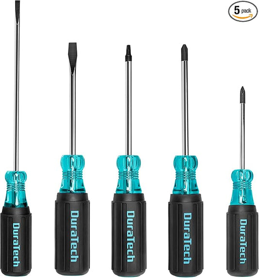 DURATECH 5 PCS S2 Steel Screwdriver Set, Professional Screwdrivers with Non-Slip Cushion Grip & Marked Specifications, 2 Phillips 2 Flathead and 1 Square Head Screw Driver, for Home and Industrial Use