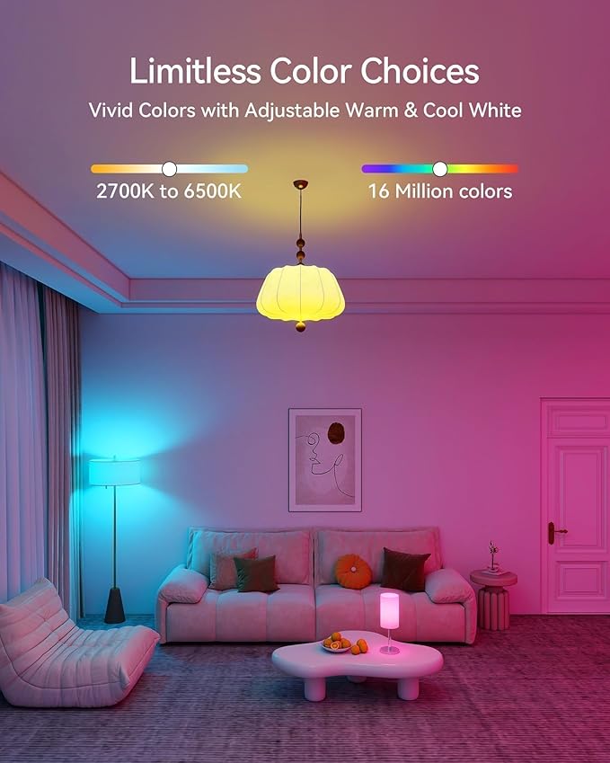 Matter Smart Light Bulbs, Color Changing Light Bulb, hub Required, A19 60W,2.4Ghz WiFi only,Compatible with Alexa Google Assistant, Apple Home,16 Million Colors RGBCW 800 Lumens,1 Packs
