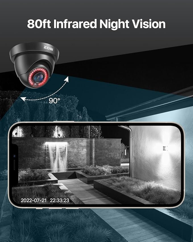 ZOSI 1080P HD Security Camera Indoor Outdoor,1920TVL 2.0MP 4-in-1 HD TVI/CVI/AHD/CVBS CCTV Camera,Weatherproof,80ft IR Night Vision,for 960H,720P,1080P,5MP,4K Analog Home Surveillance DVR System