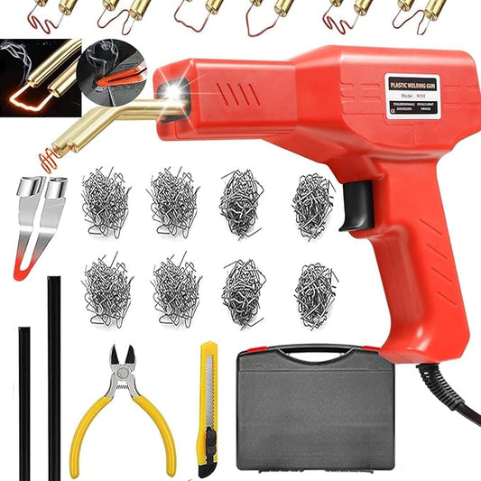 Plastic Welder,2 in 1 Plastic Welding Repair Kit with 1000pcs Hot Staples,2pcs Plastics Welding Rods,knife,Plier, Hot Staples Weld Gun Repair Kit for Car Bumper And Most Plastics(Red)