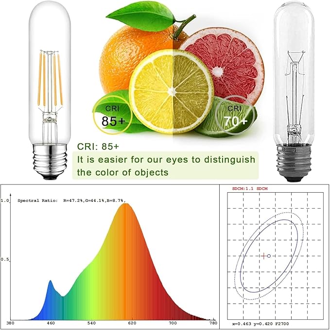 5 Inch Edison Bulb, 5000K Daylight White E26 Led Bulb 6W Dimmable, 800LM T10 T9 Clear Glass Tubular Light Bulbs, AC 120V Equal 80 Watt for Chandelier Pendant Wall Light - 4Pack