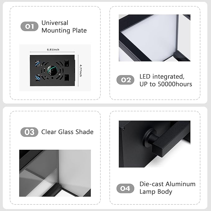 Motion Sensor Outdoor Wall Light LED Wall Sconce Black Mount Waterproof Exterior Light Fixture Aluminum Porch Lamps for Patio Entryway Doorway Fence Garage, 750LM 3000K