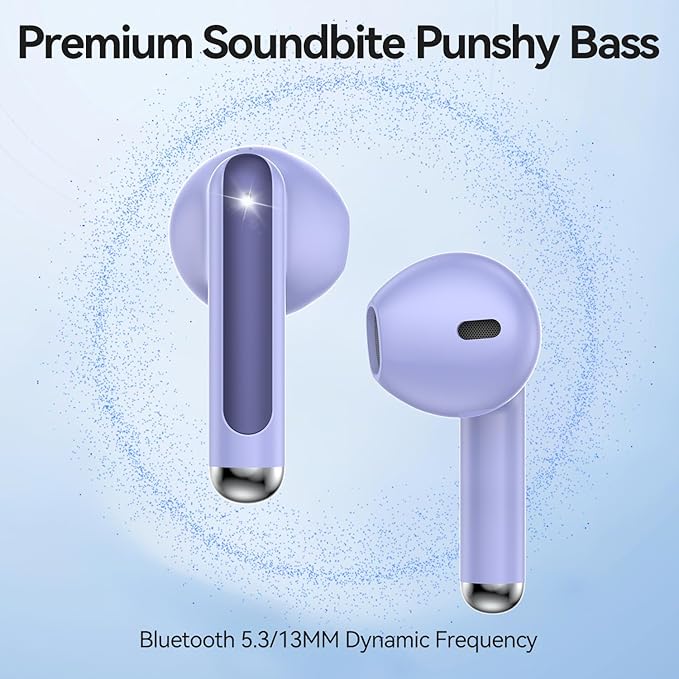 Wireless Earbuds, 2025 Bluetooth 5.3 Headphones HiFi Stereo 50H Playback Ear Buds with Led Digital Display, ENC Noise Cancelling Earbuds for Laptop Computer, iOS, Android, Purple