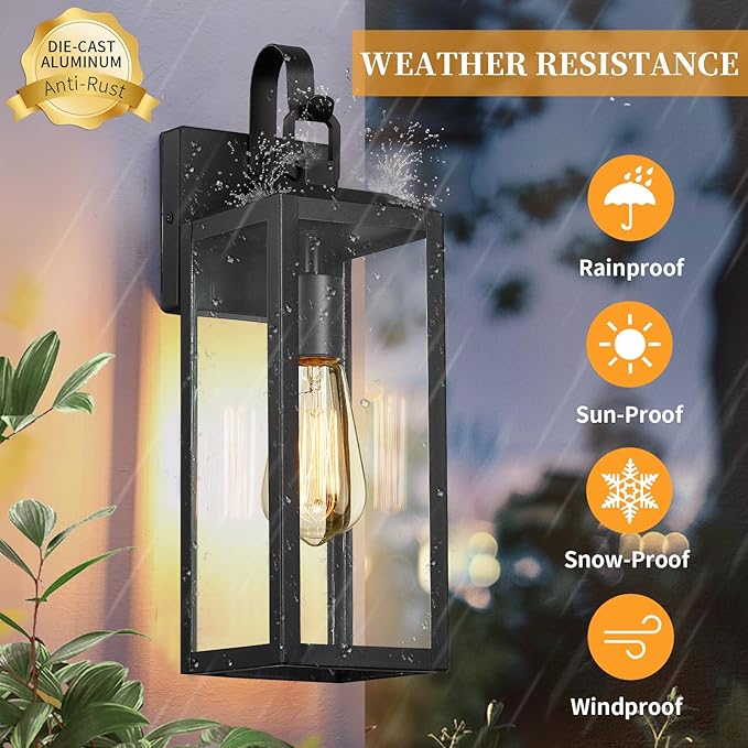 16'' Large Outdoor Wall Lights 2-Packs, Modern Black Exterior Lighting Fixtures, Waterproof Outdoor Sconces Porch Light for House Wall Mount, Farmhouse Wall Lanterns for Front Door, Patio, Garage