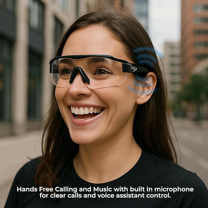 Global Vision Jam 1 Black Cycling Glasses w/Clear Lenses, Wireless Bluetooth Safety Glasses ANSI Z87.1 Certified – Shatterproof UV400 Protection, Hands-Free Calls & Music, Includes Hard Case