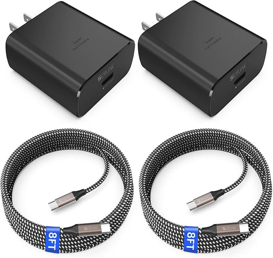 45W USB-C Charger, 2-Pack 45 Watt Super Fast Charger Type C Wall Charging Block with 2X 8FT Type C Cable for Samsung Galaxy S25 Ultra/S25/S25+/S24 Ultra/S23+/S23/S22/S20,Note 10/20,Tab S9/S8