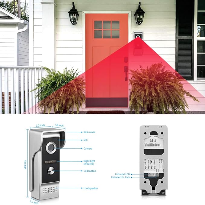 Video Intercom System, 7 Inches Monitor Wired Video Door Phone Doorbell Kits, Indoor Outdoor IR Camera Support Unlock, Monitoring, Dual-Way Intercom for Villa House Office Apartment