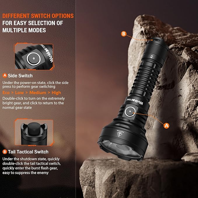 Wurkkos LED Tactical Flashlight Rechargeable - TD01C Tactical Flashlight High Lumens SFT40 LED Super Bright 1800LM with Buck Regulated Driver IP68 1000M Longest Range USB C