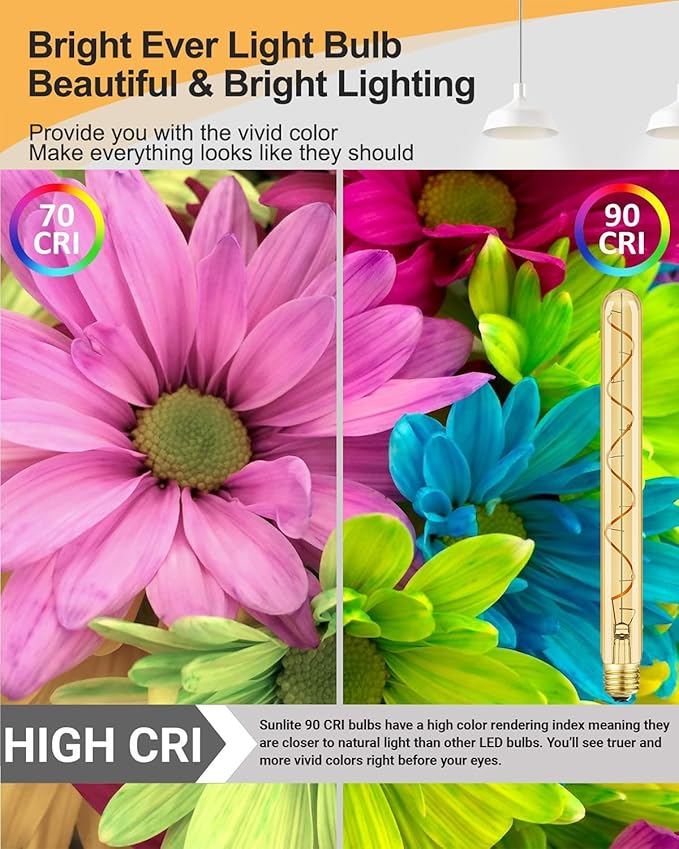 Leools Vintage LED Spiral Filament Bulb T10, 11.8inch Long Tubular Dimmable Edison Light Bulbs,E26 Base,Amber Glass,Warm White,2200K, (60W Equivalent), Pack of 4