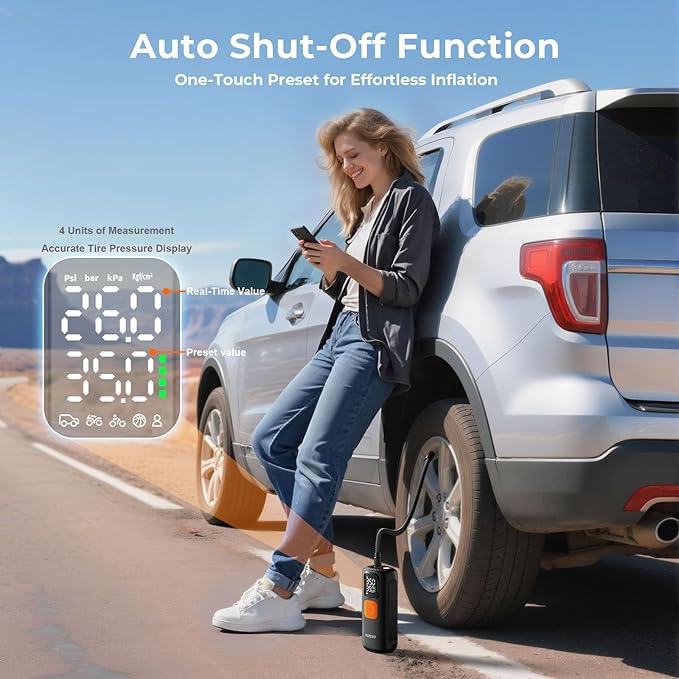 Tire Inflator Portable Air Compressor, 22 Cylinder & 6X Faster Inflation, 160 PSI Tire Pump with 7800mAh, Digital Pressure Gauge, Auto Shut-off, Air Pump for Car, Truck, Motorcycle, Bicycle, Ball