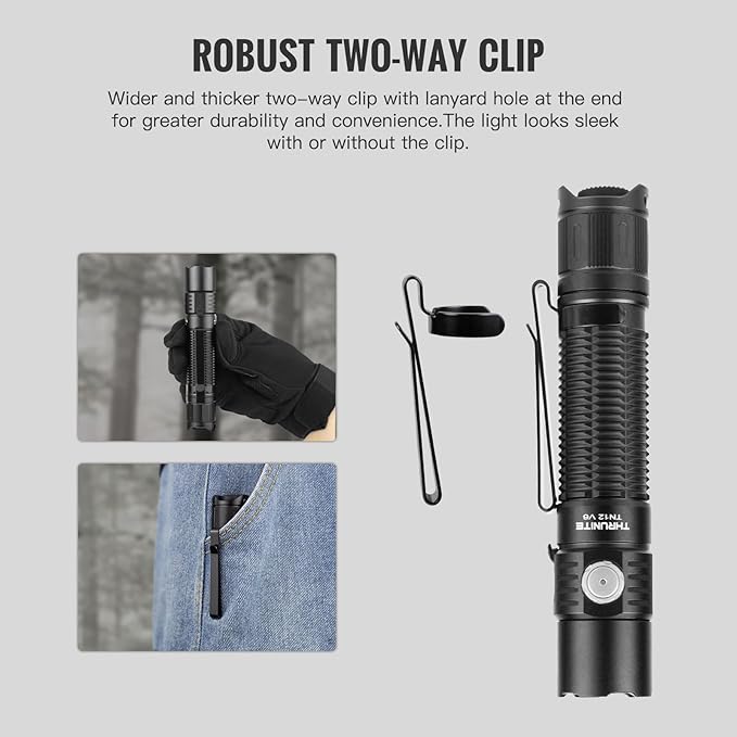 ThruNite TN12 V6 Tactical LED Flashlight, High 1950 Lumens Dual Switch, USB-C Rechargeable Flashlight Compact for EDC, Law Enforcement, and Outdoor Use (Cool White)