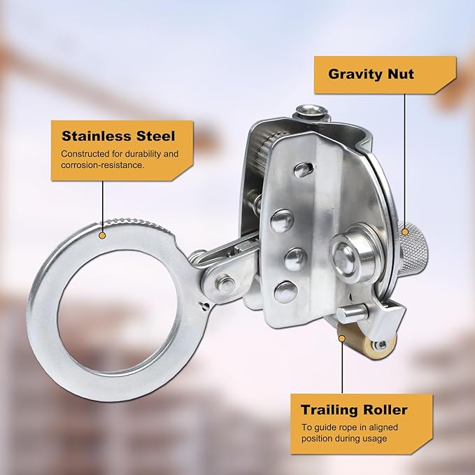 Stainless Steel Anti Panic Trailing Rope Grab, for 5/8" Rope Diameter Fall Protection
