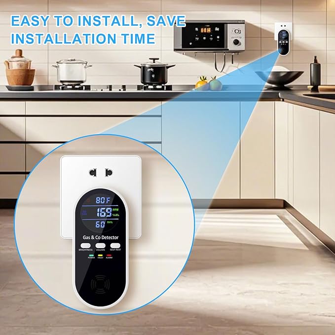 5-in-1 Upgraded Plug in Carbon Monoxide Detector and Natural Gas Detector, KH Alert Portable Carbon Monoxide Detector & Gas Leak Detector with 9V Battery Backup, CO Detector with ℉ & Humidity for Home