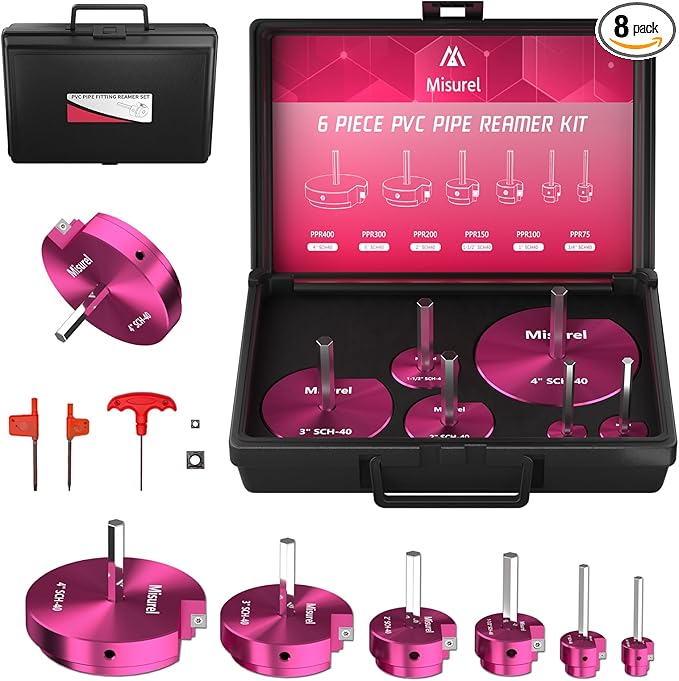 6 Pcs PVC Pipe Reamer Kit With 3/4 inch, 1 inch, 1-1/2inch, 2inch, 3inch, 4inch, 2 Carbide Inserts, PVC Fitting Saver, Plumbing tools, Aluminum Socket Saver for SCH40 Pipe Fitting