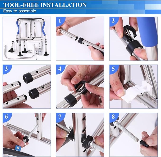 Toilet Safety Rails Frame，Upgrade Heavy Duty Double Crossbar and Suction Cups, Free Standing with Handles for Elderly（330lbs）Handicap & Disabled, Height Width Adjustable, Fit Any Toilet