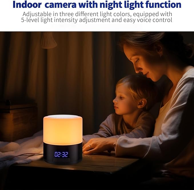 Security Camera with Bluetooth Speaker and Night Light – 1080P Indoor WiFi Camera for Home Security, Motion Detection, Night Vision, App Control, Local & Cloud Storage, Wireless Baby Monitor (White)