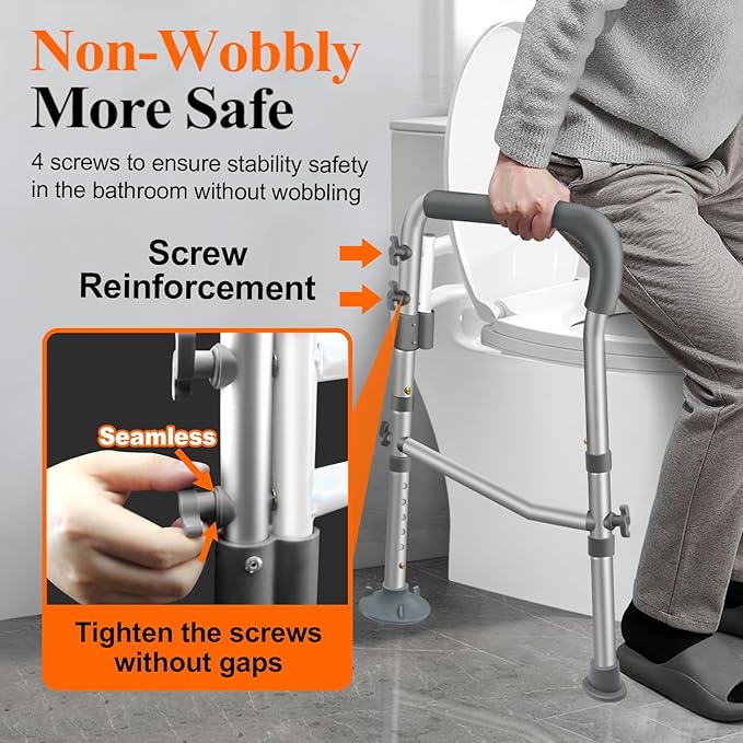 Toilet Safety Rails, Adjustable Handicap Toilet Seat with Handles Over Toilet, Sturdy Toilet Handles for Elderly and Disabled, Stable Toilet Safety Support Rails Frame with Arms for Seniors