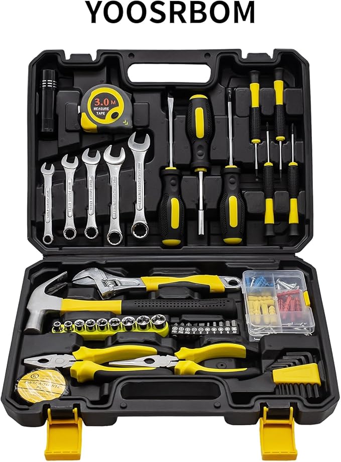 168 piese Professional Household Hand Tool Set with Plastic Storage Toolbox，Portable Complete Repair Tool Box for Home Maintenance and DIY Projects（14 * 10 * 3in）