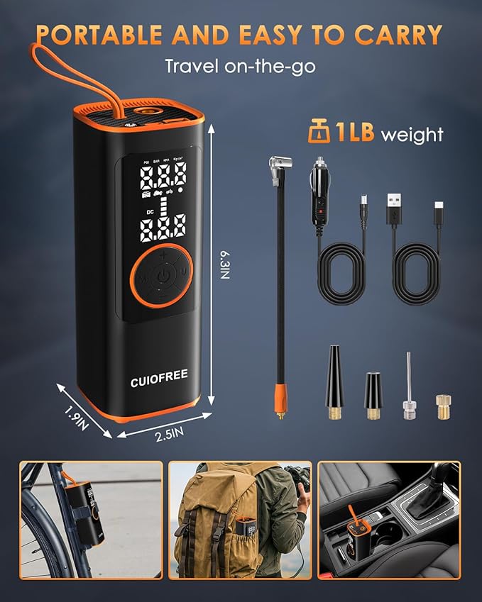 Tire Inflator Portable Air Compressor,5X Faster 150PSI Portable Air Pump for Car Tires with Digital Pressure Gauge,Auto Shut-Off Cordless Portable Tire Inflator for Car Motorcycle Bike Ball