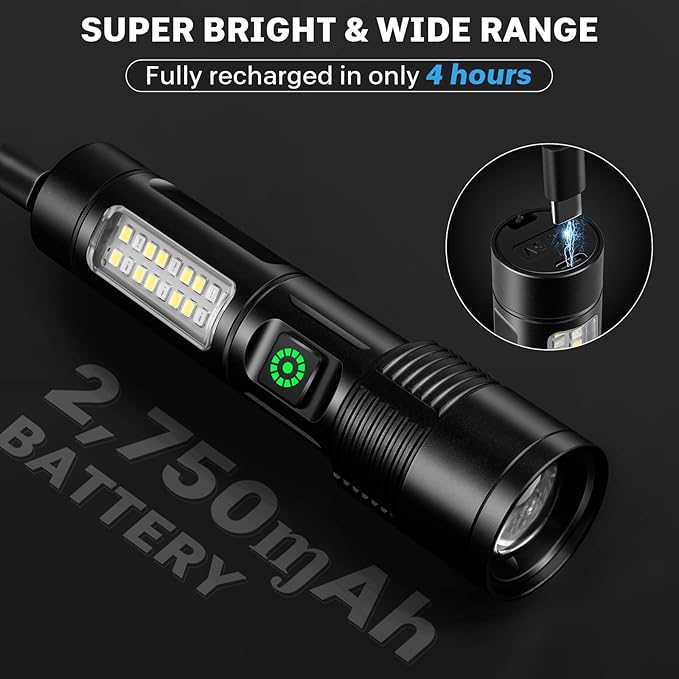 Flashlight Rechargeable 90,000LM High Lumens - Super Bright LED Flashlights with 6 Modes, Powerful Handheld Linternas for Home, Camping(2pack)