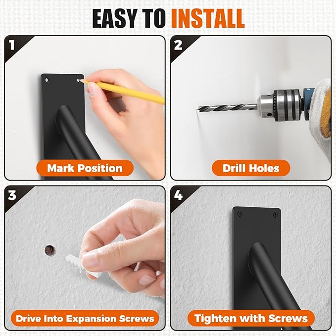 GORWARE Handrails for Outdoor Steps,18" U-Shaped Handrail Wall Mount with Matte Black Finished,1-3 Steps Railings,Safety Grab Bar for Outdoor Indoor Stairs, Garage, Porch, Toilet, Yard and Garden.