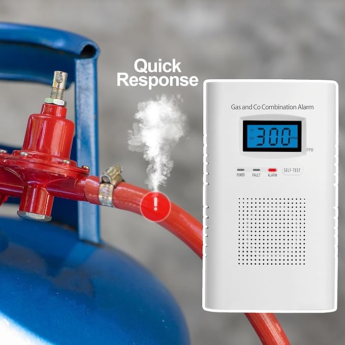 Plug in Combination Gas & Carbon Monoxide Detectors - Natural Gas Detectors & Carbon Monoxide Alarm for Home, Co Detector & Gas Detectors with Digital Display,Holds 9V Battery (not Included)