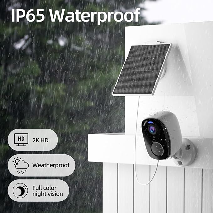 Rraycom 3pc Solar Security Cameras Wireless Outdoor, 2K Battery Powered Cameras for Home Security, 2.4/5G WiFi Camera with Solar Panel, Color Night Vision, AI Detection, 2 Way Talk, IP65, SD/Cloud