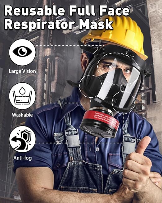 Gas Mask Survival Nuclear and Chemical, Full Face Respirator Mask with 40mm Activated Carbon Charcoal Filter Canister Reusable Respirator for Dust Spray Machining Medical Soldering Polishing