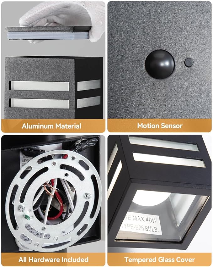 KIZON Motion Sensor Outdoor Lights, Modern Outdoor Wall Lights Black Exterior Lighting Fixture Wall Mount, Aluminum Motion Detector Lights for House Porch Front Door